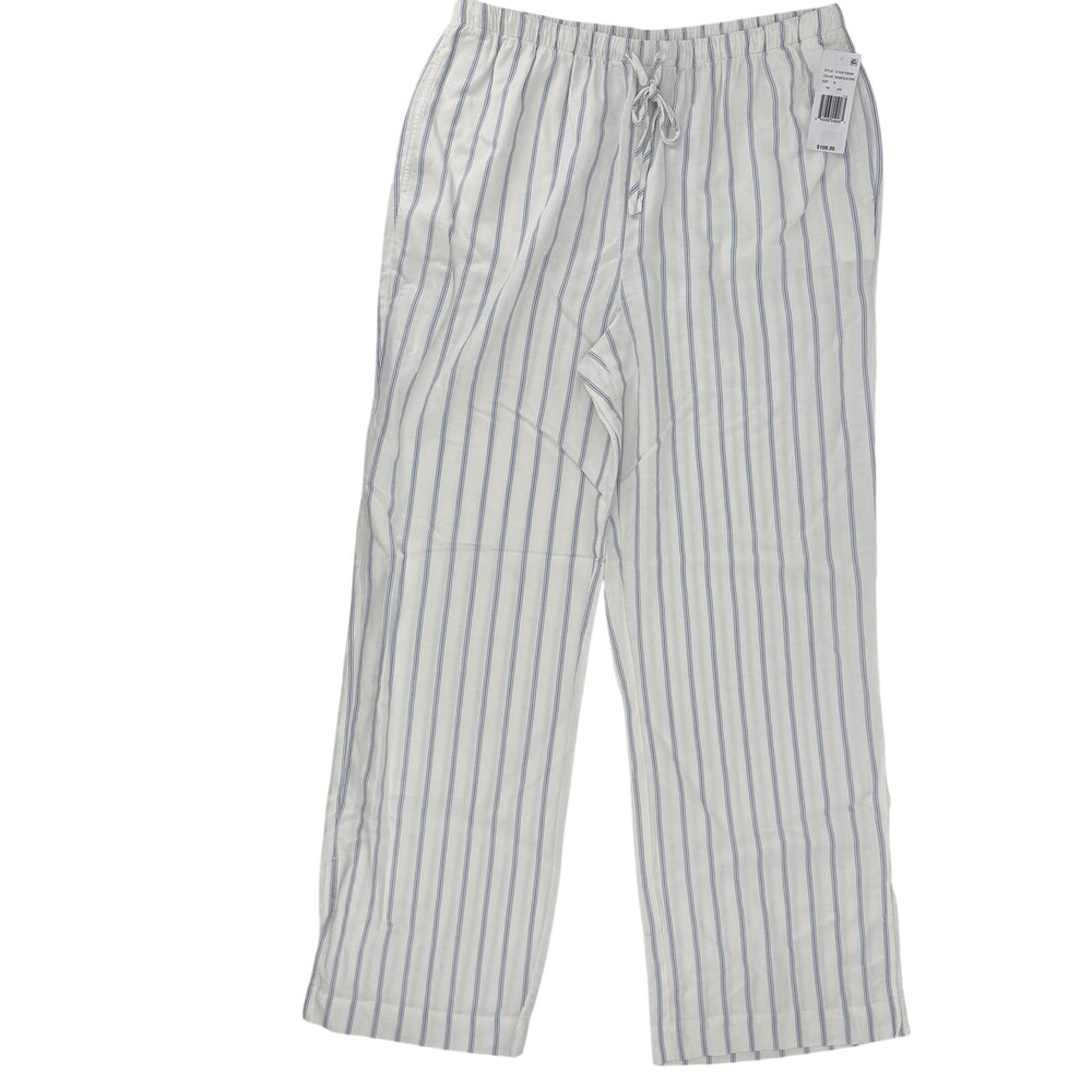 Cloth & Stone Womens Wide Leg Pants Sz M Casual Pull On White Blue Stripes